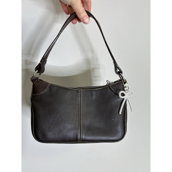 Dooney & Bourke Handbags - Vintage Y2K Dooney & Bourke Brown Pebbled Leather Shoulder Bag With Bow Charm